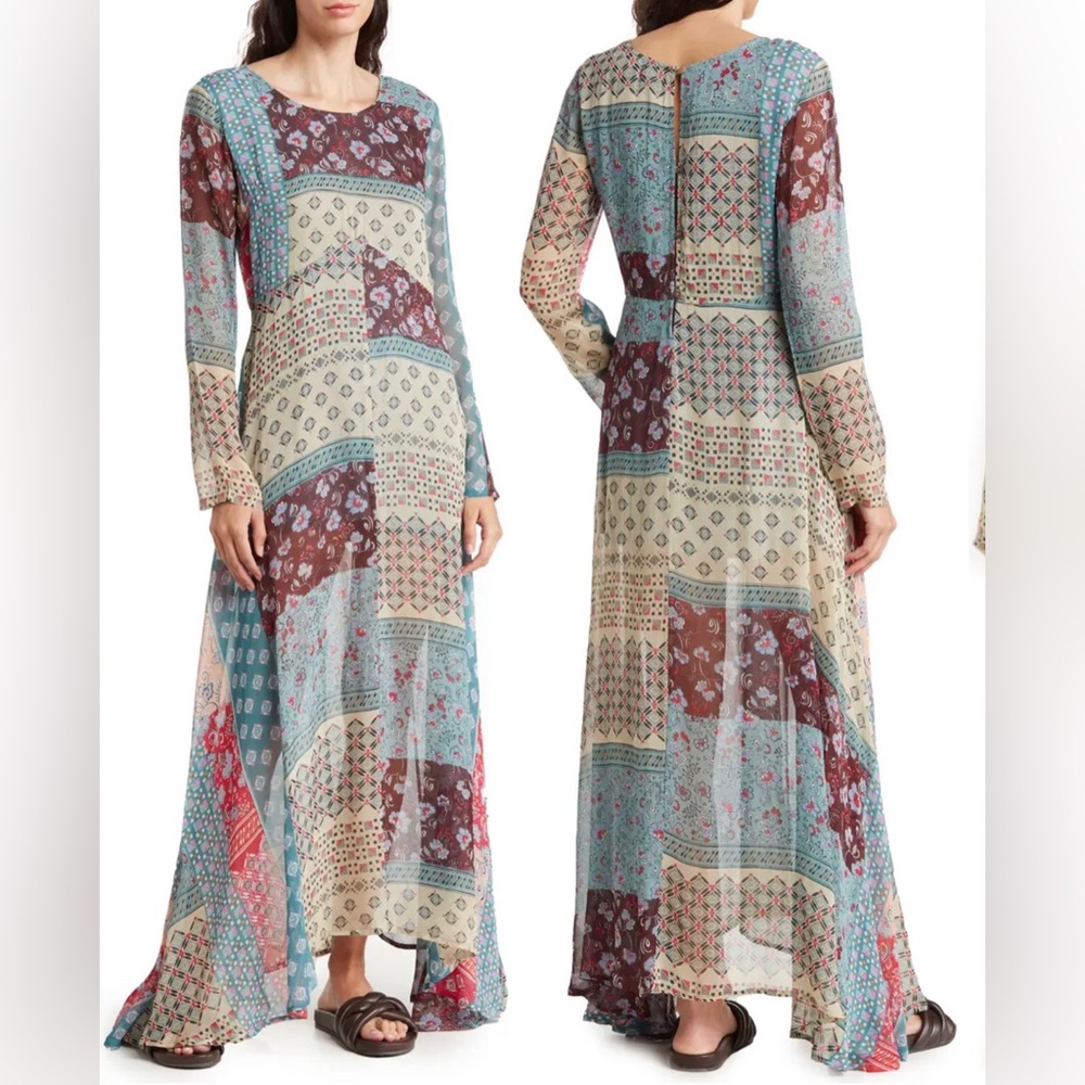 RAGA NWT Long Boho Maxi Dress In Patchwork Print